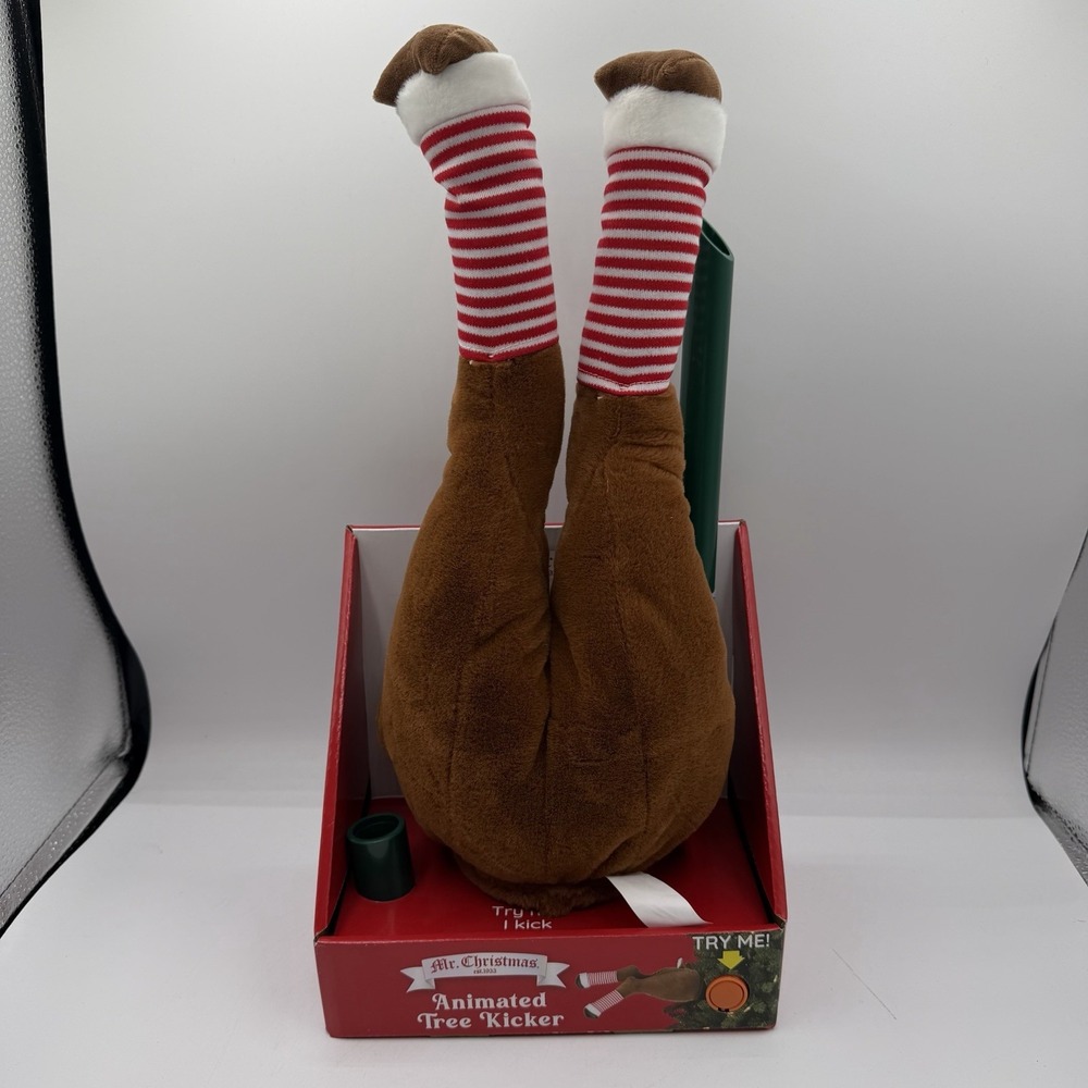 Mr Christmas Holiday Reindeer Tree Kicker Motion Activated Kicking Legs 16"